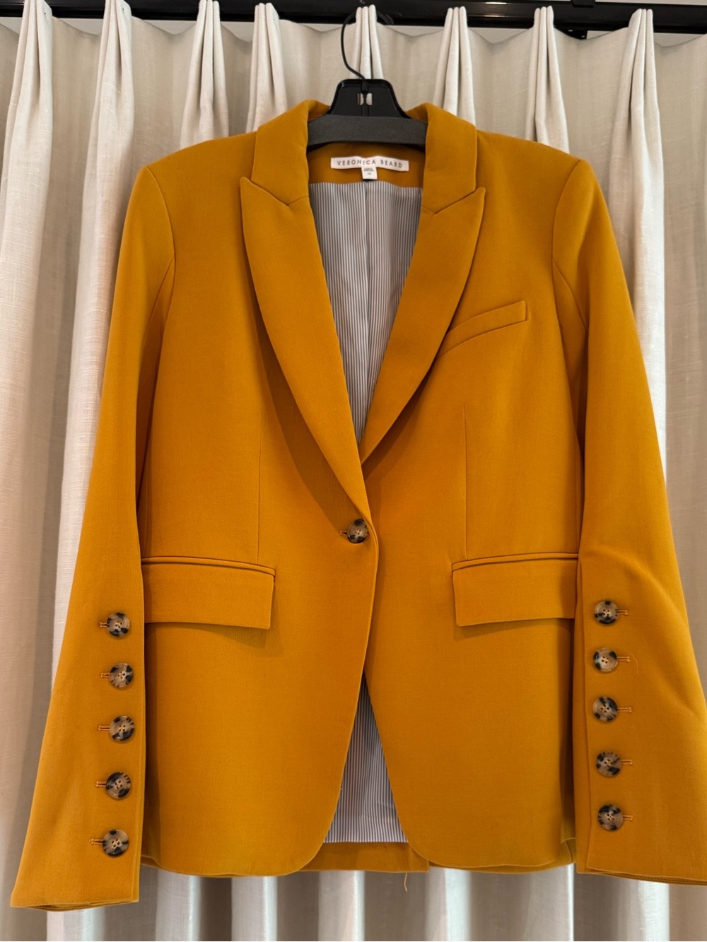 Veronica Beard Mustard Single-Button Tailored Blazer